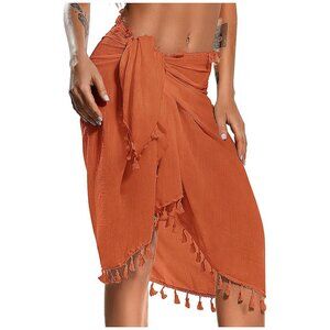 BEACH Sarong Pareo Womens Semi-Sheer Swimwear Cover Ups 10-orange-short
